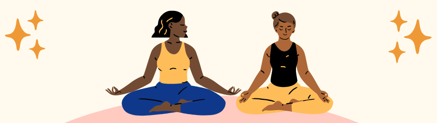Illustration of two people preacticing yoga