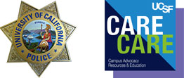 UCSF Police badge and UCSF CARE Advocate logo